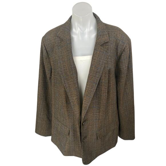 Lane Bryant Women's Brown Plaid Long Sleeve Blazer Coat Suit Jacket Size 24 - Picture 1 of 4